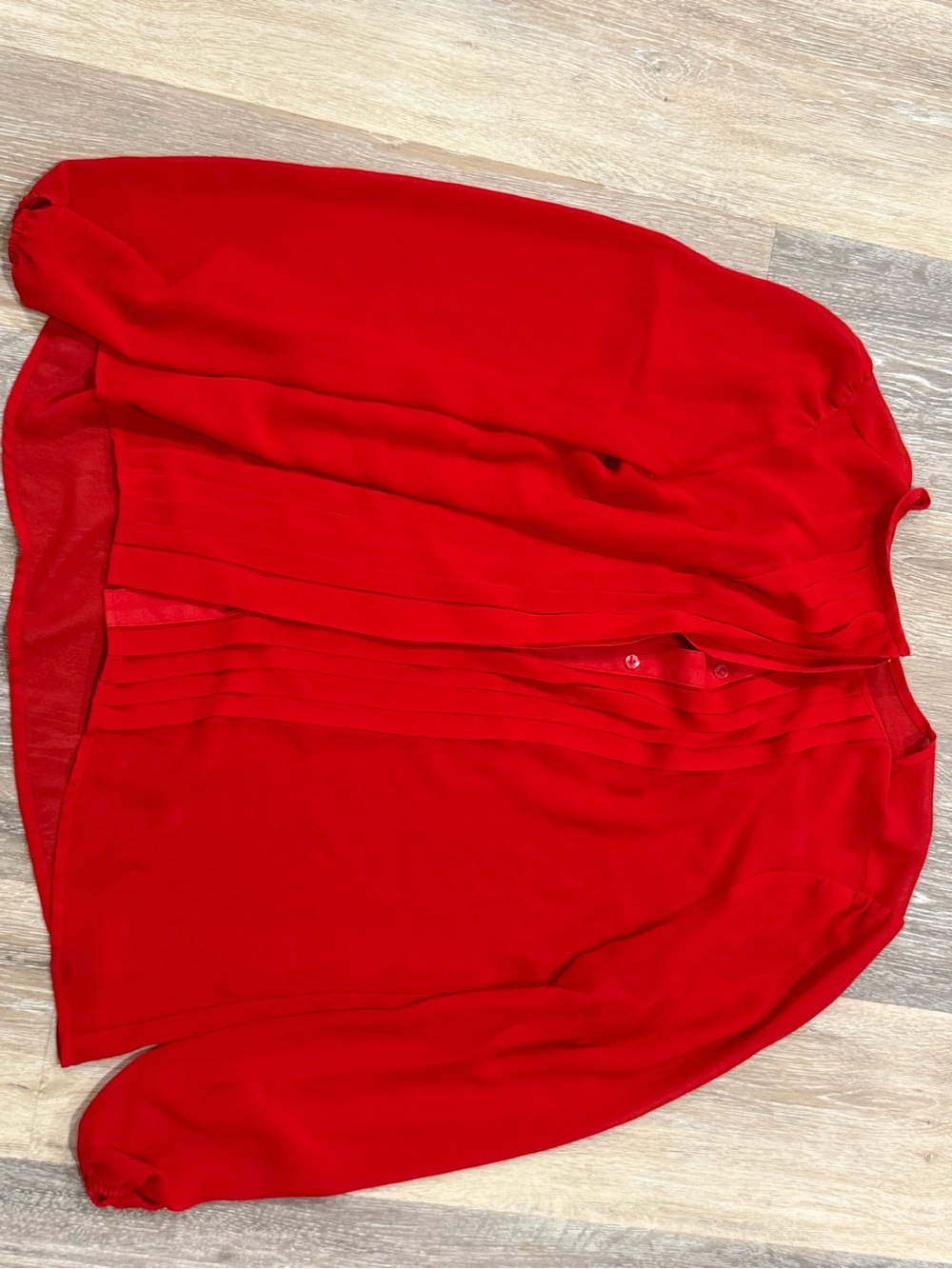 LOFT Red Long-Sleeve Pleated Blouse